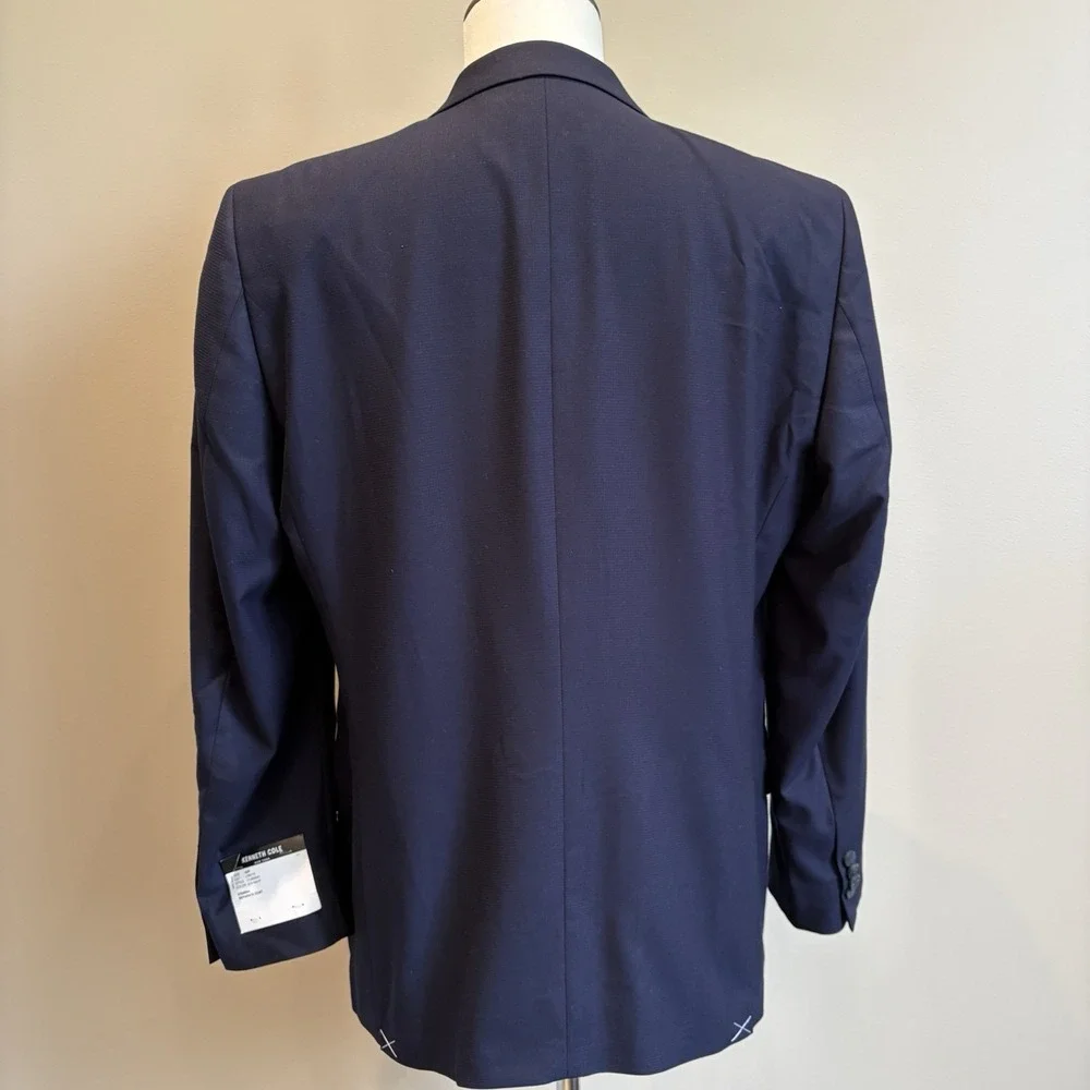 Kenneth Cole Stretch Sport Coat 42R‎ Navy Solid Angled Pockets Blazer 11-300541
